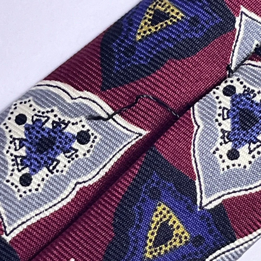 Vintage Mens Jack Wood Ltd. Silk Tie Burgundy/Navy‎ Blue/White